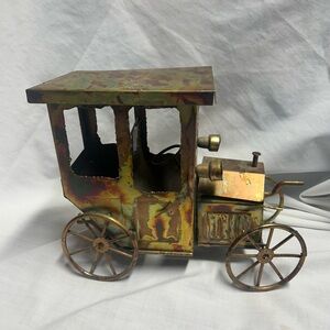 Vintage Copper  Music Box Antique Car W/Moving Hood W/Music Box WORKS